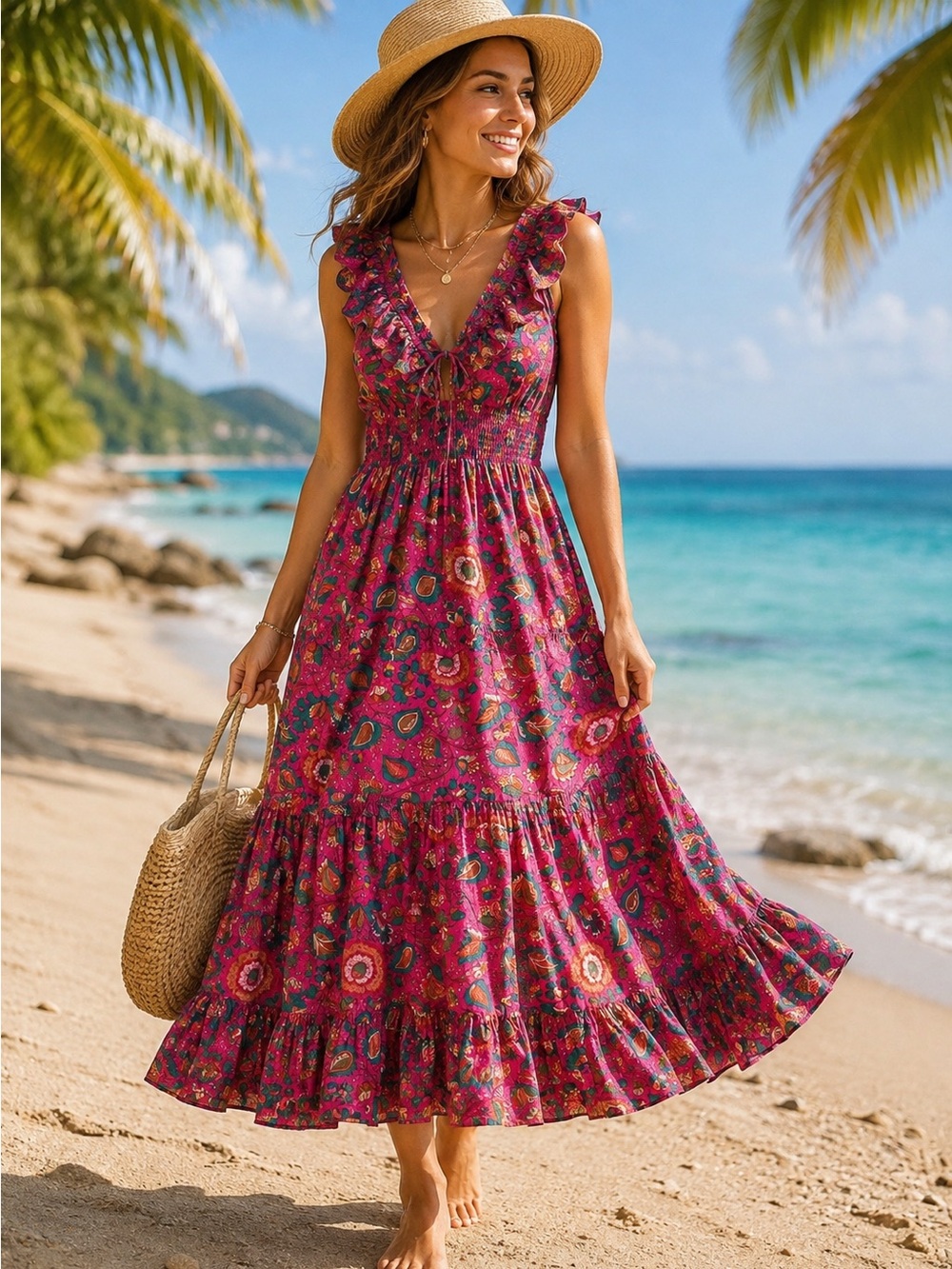 House of Harlow 1960 Jackie Pink Floral Boho Midi Dress Size XS